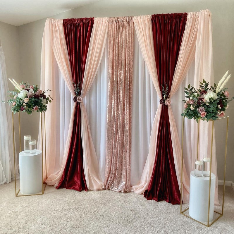 QueenDream Peach Curtain Backdrop 5ft x 10ft Chiffon Sheer Backdrop Curtain Wedding Drape - Image 4